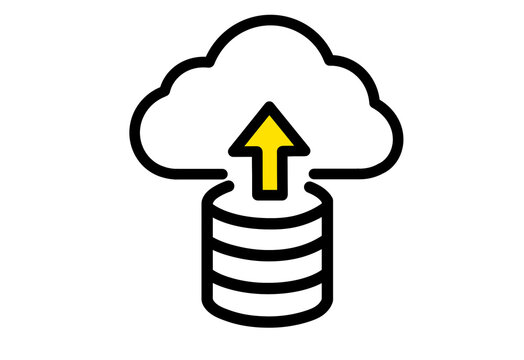 Database to cloud upload icon with a yellow arrow