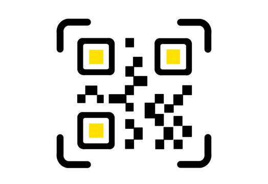 QR code icon with yellow squares inside a scan frame