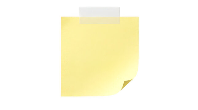 Yellow sticky note taped isolated on transparent background