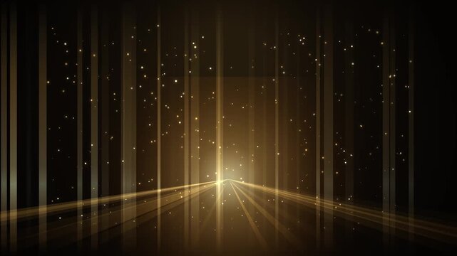 Gold Luxury Background With Glowing Light Rays And Flying Particle Dust Animation For Cinematic Use