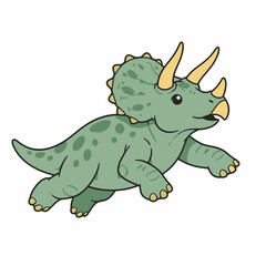 Obraz premium Cute Green Triceratops Dinosaur Running Vector Illustration