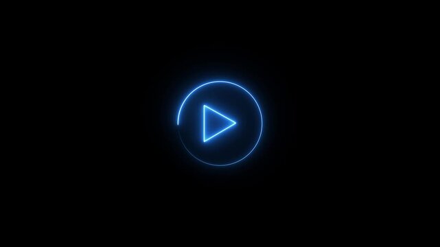 4k colorful play button Start button. Neon glowing play button. Neon glowing play button motion graphics, on black background.