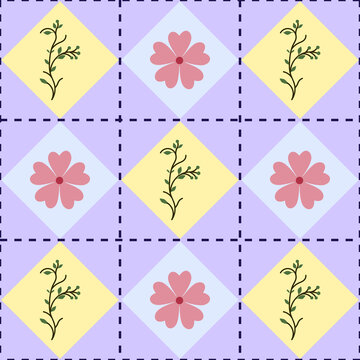 vector seamless pattern with Floral and Plant Grid Pattern Background, suitable for textile design, wallpaper, or packaging design