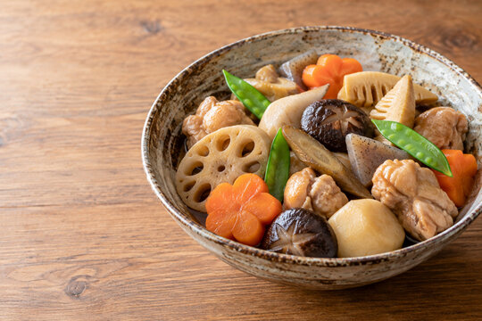 Japanese chikuzenni simmered chicken and root vegetables