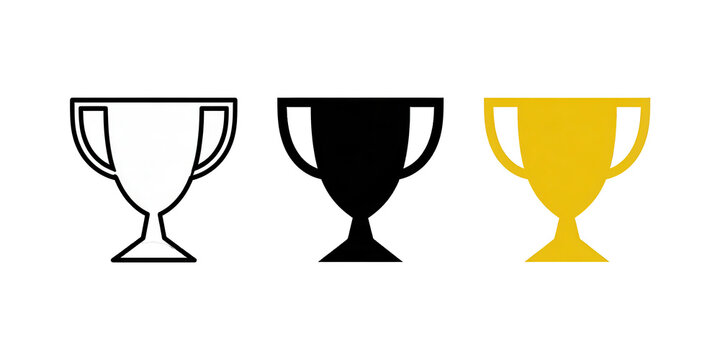 Trophy cup icons in outline, solid black and gold styles