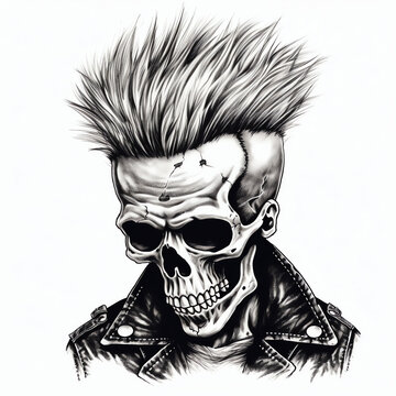 Punk skull character with a mohawk and jacket