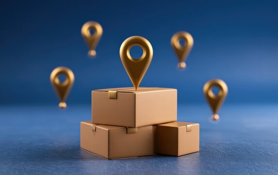 Golden Geocaching Trophy Surrounded by Multiple Location Pins
