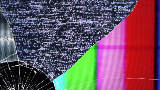 VHS digital glitch background with rainbow pixel damaged monitor effect on background