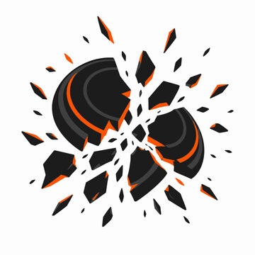 Shattered black and orange clay pigeon target illustration