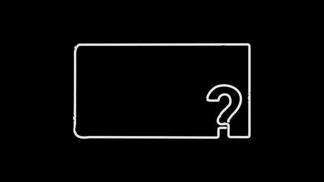 hand-drawn white chalk line animation of a rectangular box with a question mark on a black background