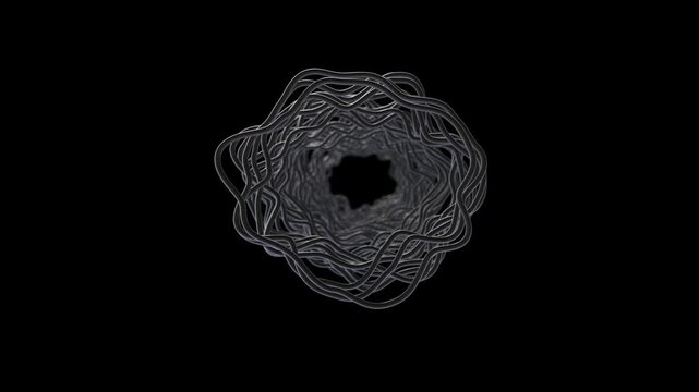Abstract 3D Organic Wave Tunnel Loop Animation on Black Background