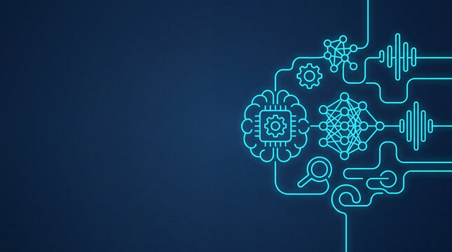 Artificial Intelligence and Machine Learning Concept with Brain and Neural Network Icons