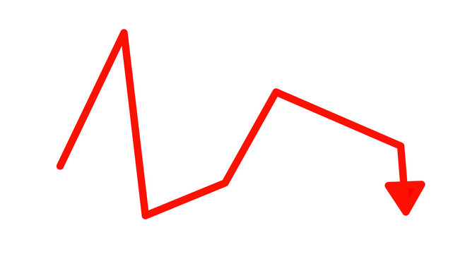 Red zigzag line arrow pointing down as a financial decline graphic element