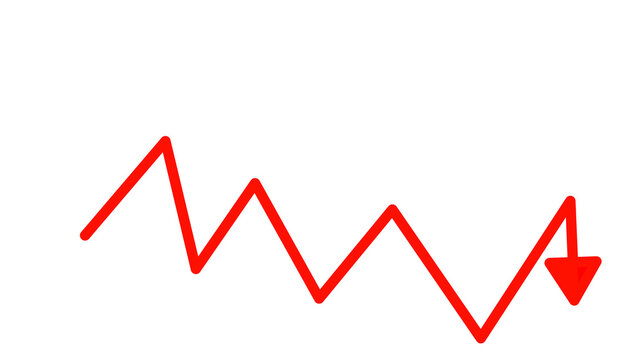Red zigzag line graphic element with downward arrow on transparent background
