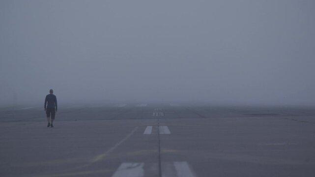 fog in the morning on runway Tempelhof airfield Berlin 4K