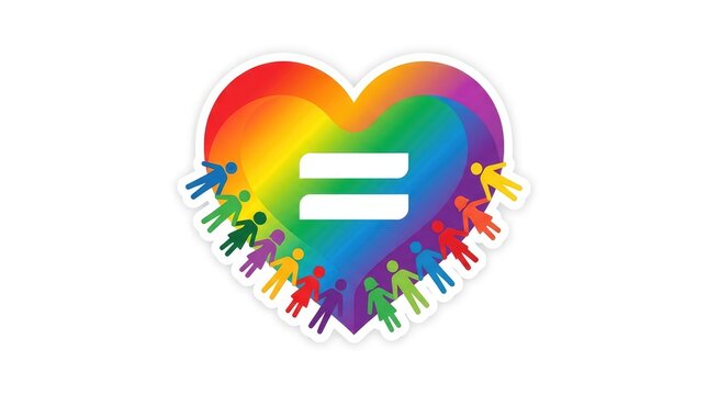 Diverse people heart with equality symbol celebrating pride month