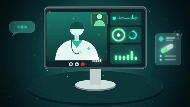 Online doctor consultation on monitor with vital signs seamless loop