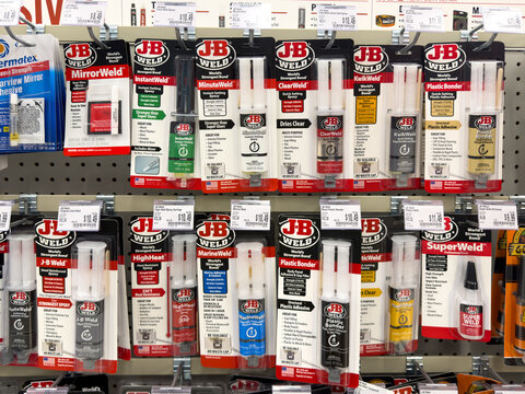 Aubrey, Texas, USA - September 22nd, 2026: J-B Weld epoxies and adhesives displaying inside AutoZone store