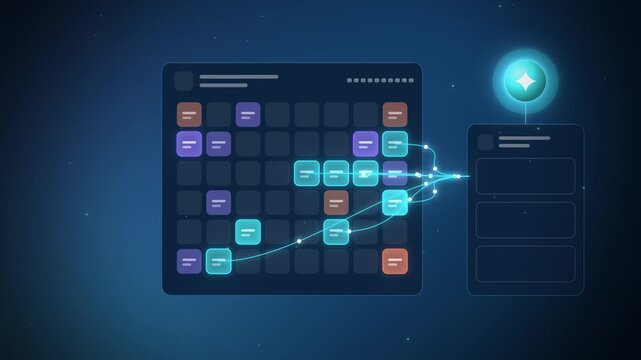 Cyan AI agent memory grid waiting with colored cards seamless loop