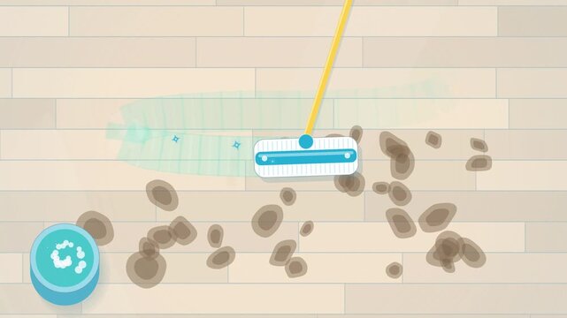 Mop and bucket clean dirt spots from a wooden floor seamless loop