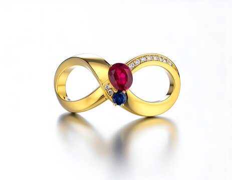 Futuristic Gold Infinity Pendant with Ruby, Sapphire and Diamonds