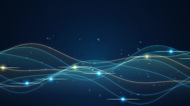 Glowing Digital Waveform Background with Abstract Flowing Light Particles and Cyber Energy Stream Lin