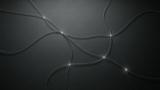 Dark grainy asphalt texture with glowing lines and illuminated nodes resembling a digital network pavement connection technology constellation abstract futuristic information communication