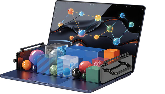 Laptop illustration with file drawer data storage concept, shadow cut out isolated on 8k resolution white background. AI GENERATED.
