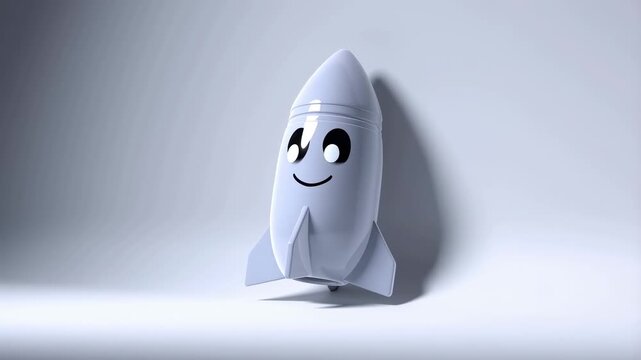 Cartoon rocket moving slowly across light background