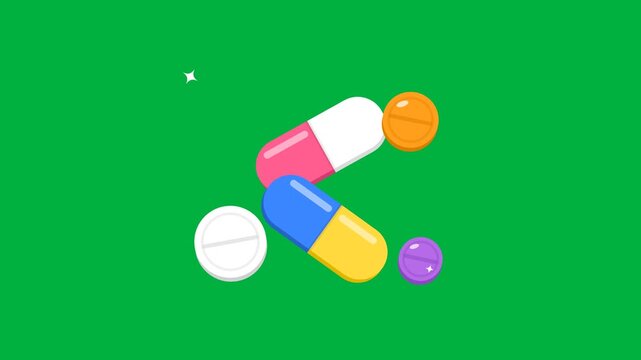 Animation of Colorful Medical Pills on Green Screen