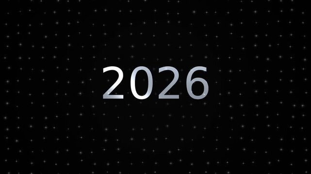 Silver 2026 numbers gleam with stars in an elegant new year video