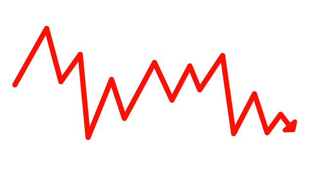 Red zigzag line graph arrow showing downward trend on transparent background
