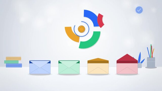 Expense donut chart splitting into colorful envelopes on white