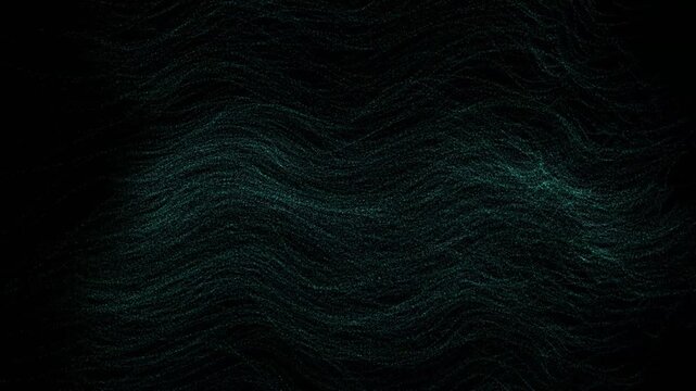 Abstract 3d animation of flowing dark teal waves with shimmering particles for a modern background