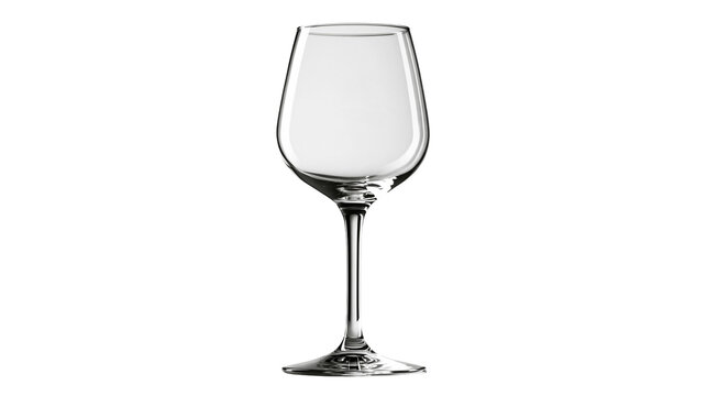Empty clear crystal wine glass with long stem and wide base