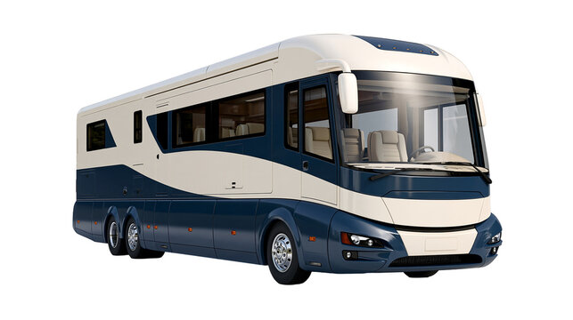 Modern blue and white luxury motorhome coach bus