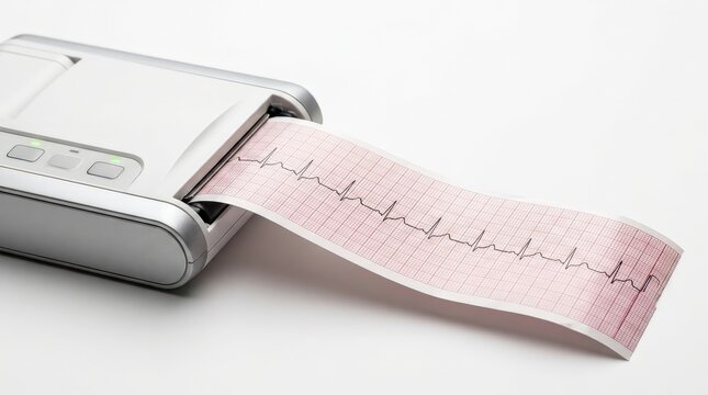 Compact ECG machine printing electrocardiogram on paper in a modern medical setting