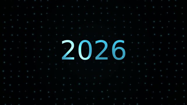 Cyan 2026 numbers gleam with stars in an elegant new year video