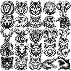 Fototapeta premium Animal Heads Wildlife Illustrations for Mascot Designs Emblem Templates and Powerful Graphic Elements
