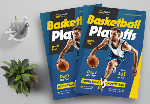 Basketball Play Sports Flyer Template Colour Yellow