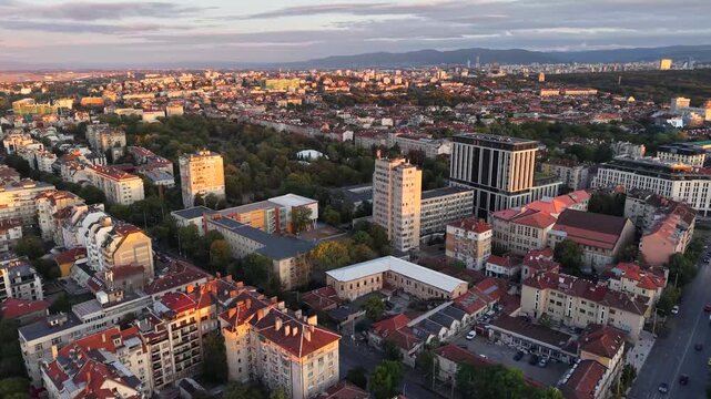 Sofia Cityscape From Above in Warm Evening Light
