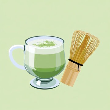transparent green matcha latte cup vector illustration