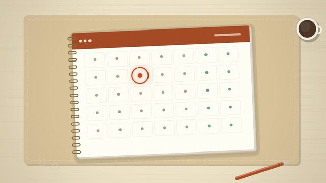 Top view of a spiral calendar with a circled day seamless loop