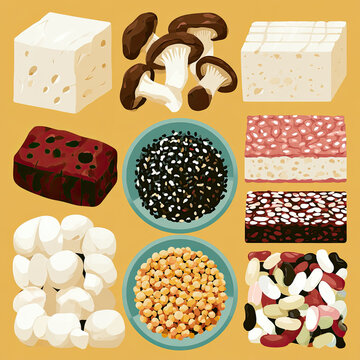 transparent alternative protein food collection with tofu and tempeh