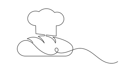 Obraz premium Bread with chef hat continuous one line drawing minimalist bakery food outline editable stroke vector illustration
