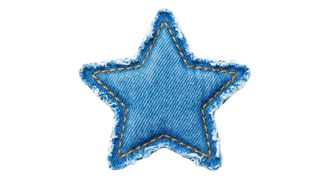 Blue denim fabric star patch isolated on transparent background