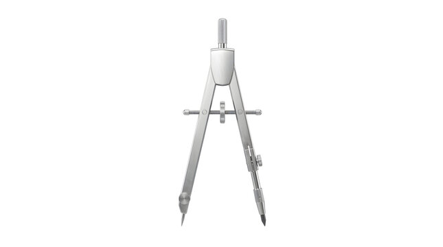 Metallic geometry compass drawing tool isolated on transparent background