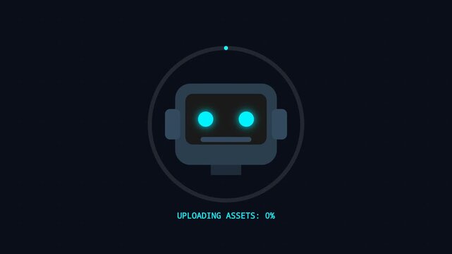 Futuristic robot head icon interface scanning and uploading data