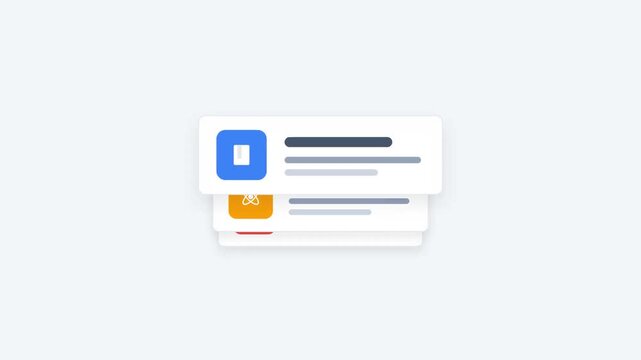 A stack of digital notification cards with icons and text, representing alerts or messages in a user interface.