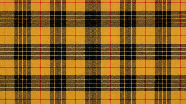 Realistic MacLeod Tartan Plaid Woven Fabric Background Classic Yellow and Black Textile Texture